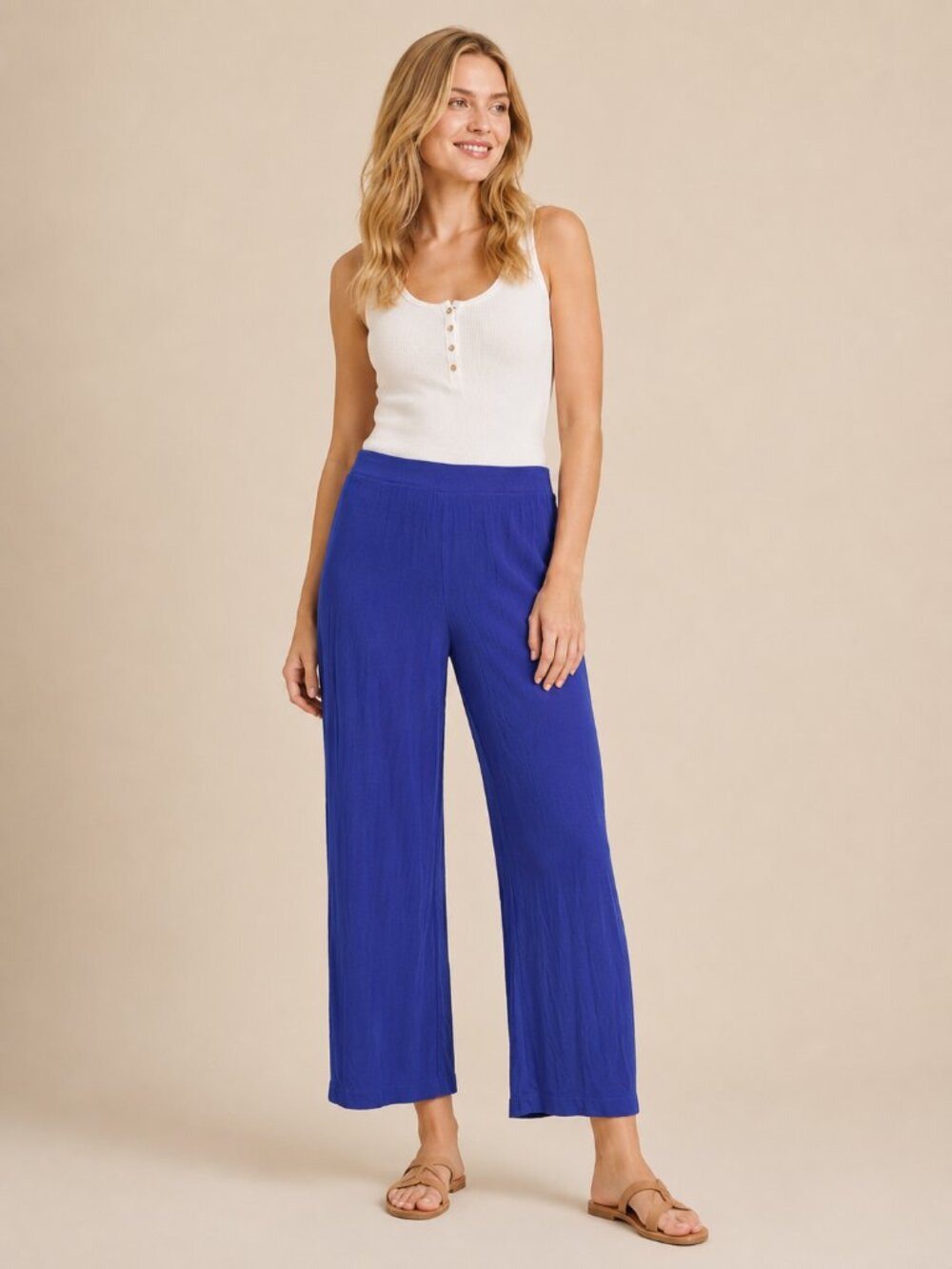 2/$30 Chico's Travelers High Rise Pullon Wide Leg Trouser Blue 16 #A4206